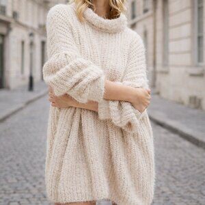 NWOT Free People Oasis Oversized Chunky Sweater Mock Neck Fuzzy